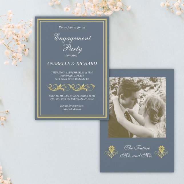 Convite Festa de noivado Victoriana Elegante (Criador carregado)