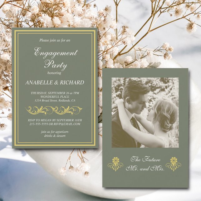 Convite Festa de noivado Victoriana Elegante (Criador carregado)