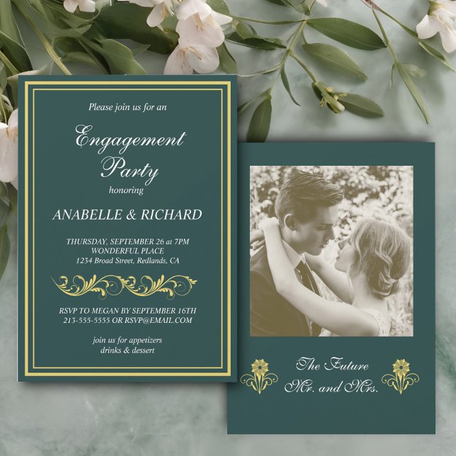 Convite Festa de noivado Victoriana Elegante (Criador carregado)