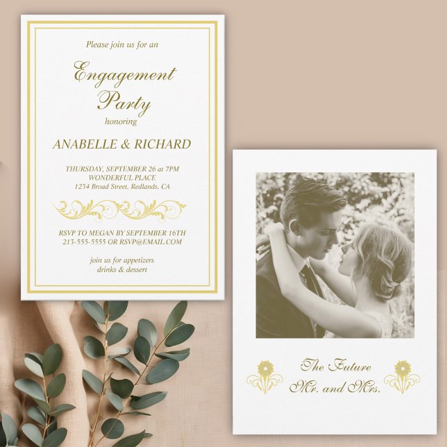 Convite Festa de noivado Victoriana Elegante (Criador carregado)