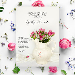 Convite Festa de noivado Vintage Pitcher e Rosas Rosa