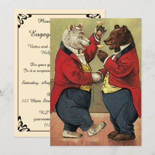 Convite Festa de noivado Vintage Victorian Dancing Bears