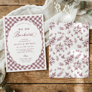 Convite Festa de Noivado Vintage We Do BBQ Burgundy Red