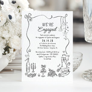 Convite Festa de noivado Whimsical Doodle Desenhada à Mão