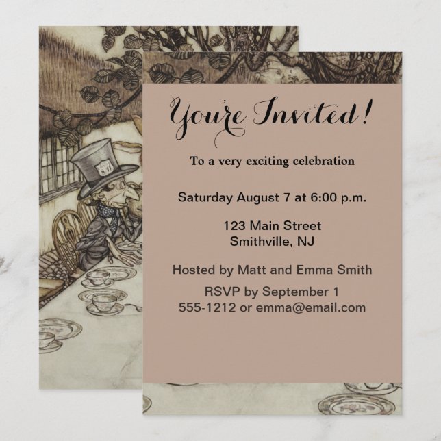 Convite Festa de Ódio do Coelho de Alice Birthday (Frente/Verso)