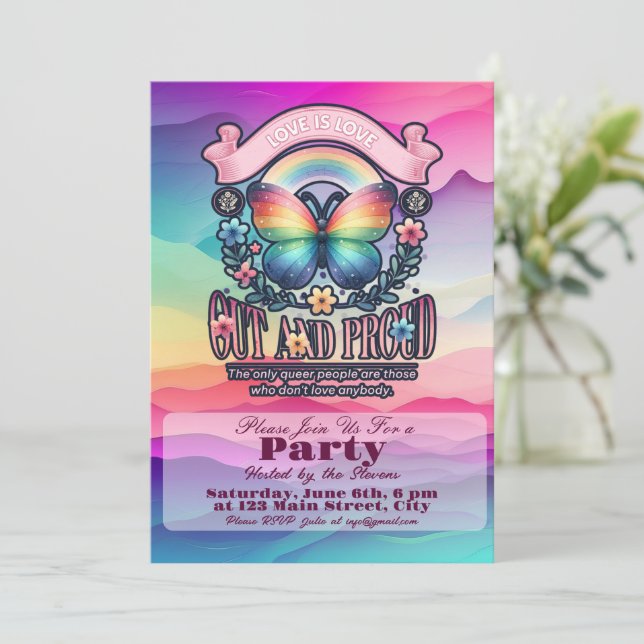 Convite Festa de Orgulho gay de Saída e Orgulho (Em pé/Frente)