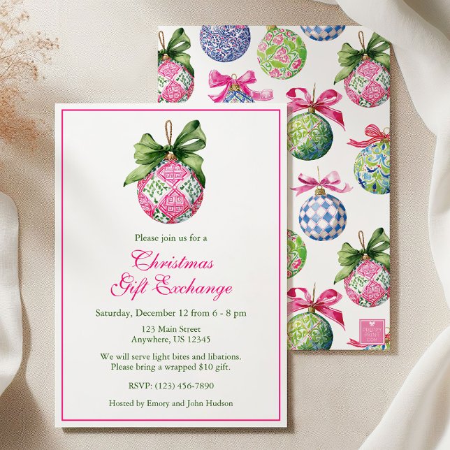 Convite Festa de Ornamento de Balões de Natal Preppy (Criador carregado)