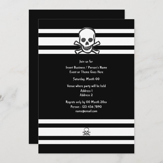 Convite Festa de ossos esbranquiçados e elegantes (Frente/Verso)