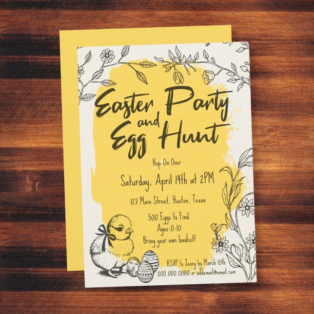 Convite Festa de Páscoa Amarela Chic e Caça de Ovo (Chic Yellow Easter Party & Egg Hunt Invitation
)