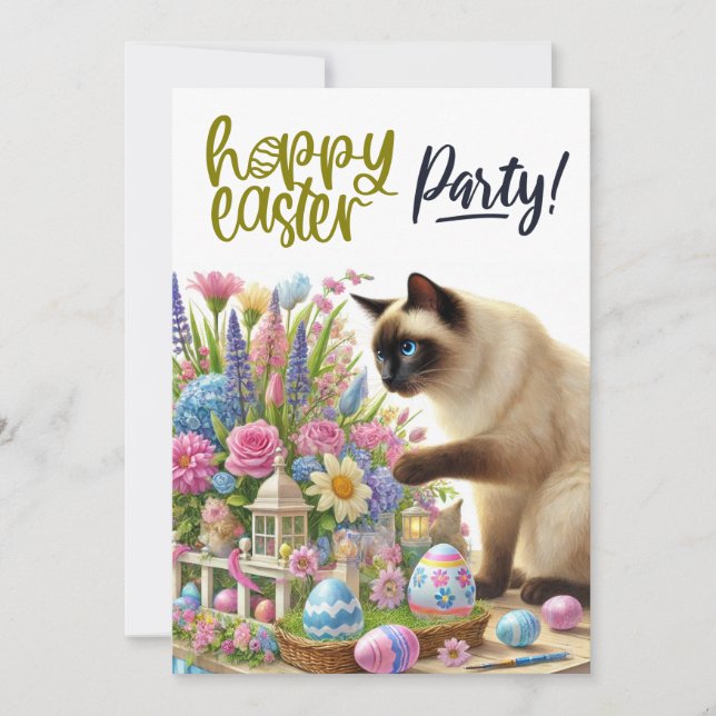 Convite Festa de Páscoa para Amantes de Gatos (Frente)