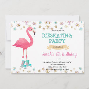 Convite Festa de patinação no gelo do flamingo de invern