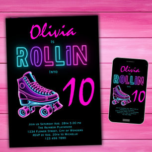 Convite Festa de Patinação no Gelo Meninas Neon Brilho Ani