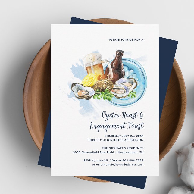 Convite Festa de Peixes do Mar de Noivado Casal de Ostra (Oyster Roast and Engagement Toast Party Invitation)