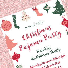 Convite Festa de Pijama de Natal Brilho ilustração fofa