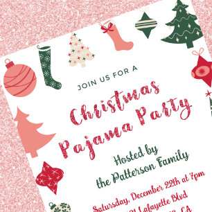 Convite Festa de Pijama de Natal Brilho ilustração fofa