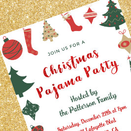 Convite Festa de Pijama de Natal Brilho ilustração fofa