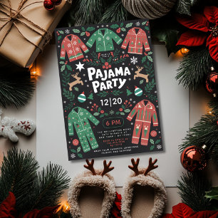 Convite Festa de Pijama de Natal Divertida e Fofa para Cri