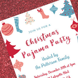 Convite Festa de Pijama de Natal ilustração fofa