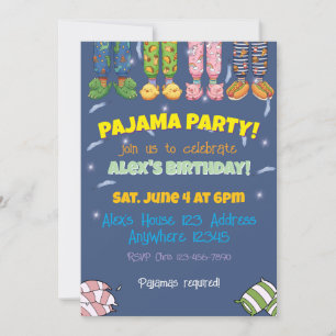 Convite Festa de Pijama Pijamas e Pantufas Engraçados Aniv