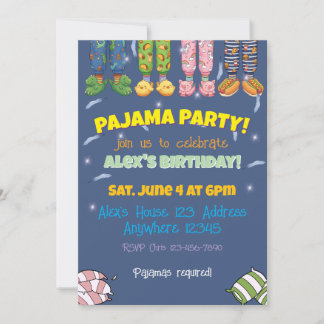 Convite Festa de Pijama Pijamas e Pantufas Engraçados Aniv