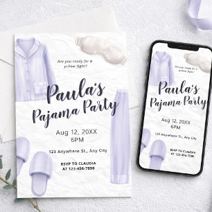 Convite Festa de pijamas de meninas roxo claro para dormir