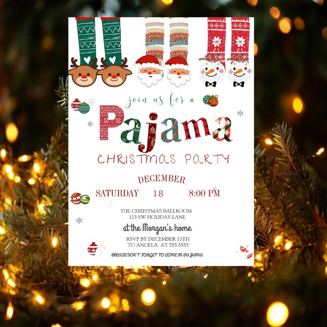 Convite Festa de Pijamas de Natal Adorável (Criador carregado)