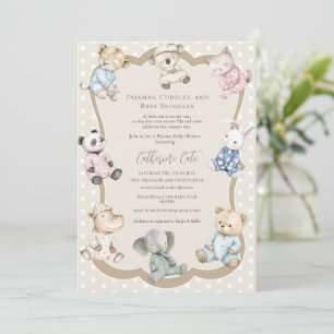Convite Festa de Pijamas Tema de Animais Baby Shower