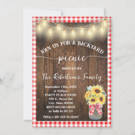 Convite Festa de Piquenique no Quintal - Xadrez Vermelho c