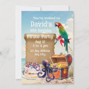 Convite Festa de Pirata na Praia Tropical Nome Personaliza