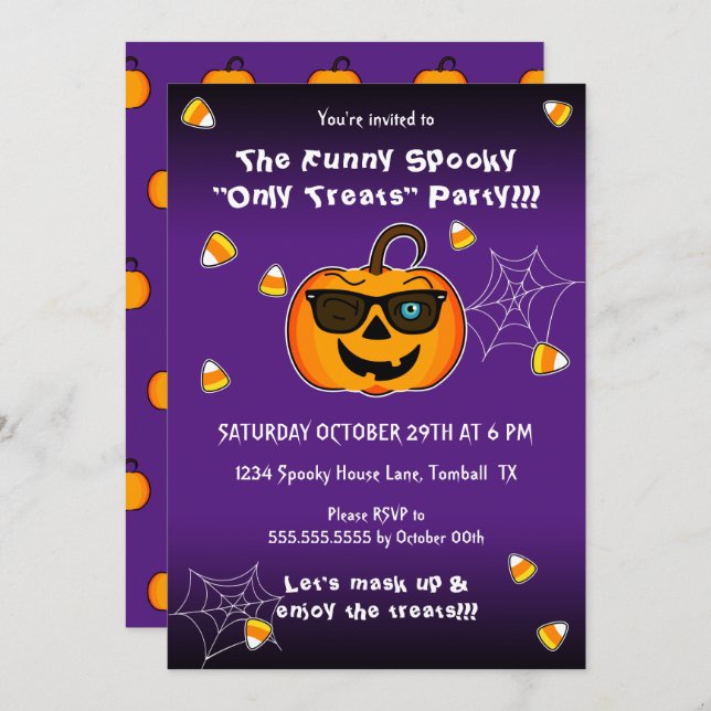 Convite Festa de piscar os olhos Iônica Engraçado Spooky P (Frente/Verso)