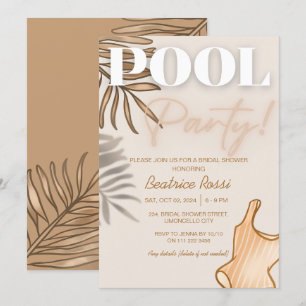 Convite Festa de Piscina Beige do Chá de panela Chic Boho