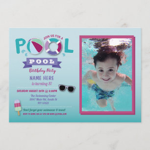 Convite Festa de piscina Birthday Beach Float Summer Lolly