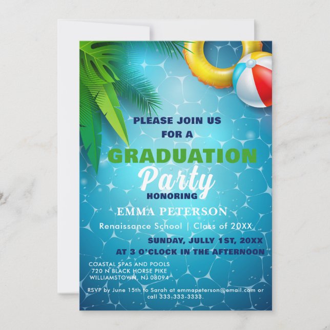 Convite Festa de Piscina Bonita, verde-presente para Gradu (Frente)
