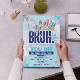 Convite Festa de Piscina BRUH-tástica para o Cara Mais Leg