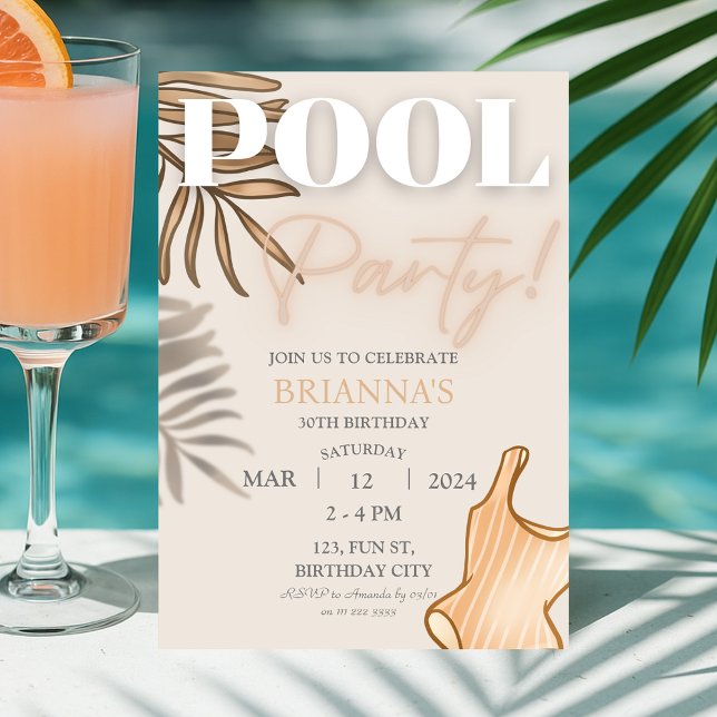 Convite Festa de Piscina Chic Boho Mulheres Tropicais Aniv (Chic Boho Pool Party Women Tropical Birthday Invitation)