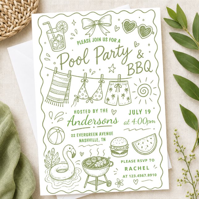 Convite Festa de Piscina com Churrasco de Verão Desenho à  (Criador carregado)