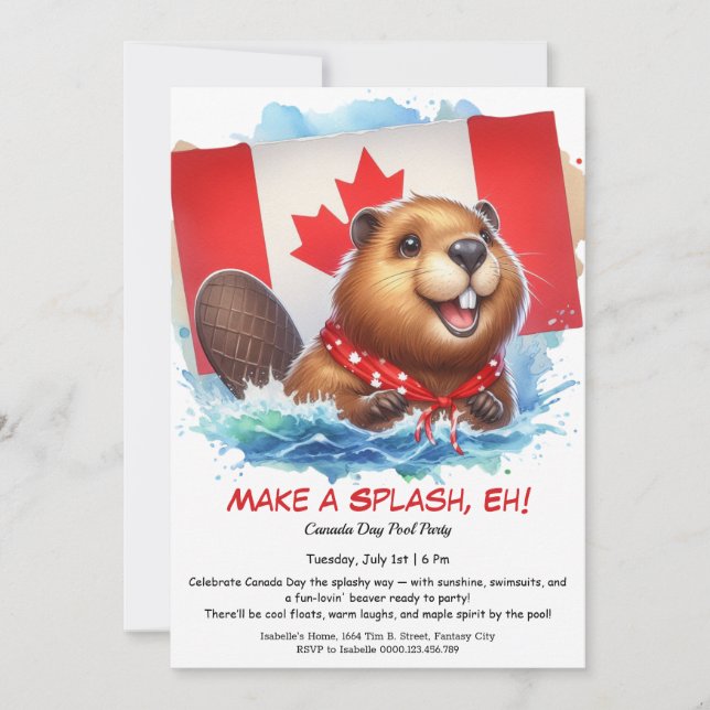 Convite Festa de piscina com o Beaver Divertido | Dia do C (Frente)