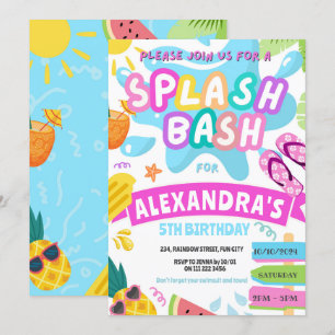 Convite Festa de Piscina da Garota do Splash de Verão Rosa