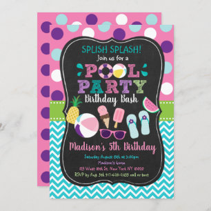 Convite Festa de Piscina das Meninas Bonitas Aniversário d