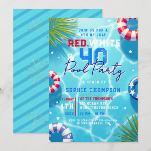 Convite Festa de Piscina de 4 de Julho para Mulher Moderna