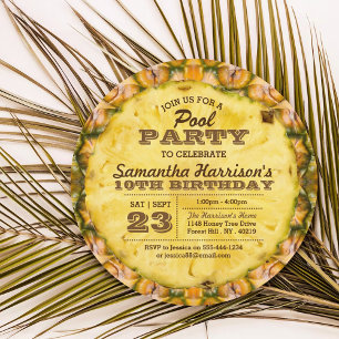 Convite Festa de Piscina de Abacaxi Divertida em Qualquer 