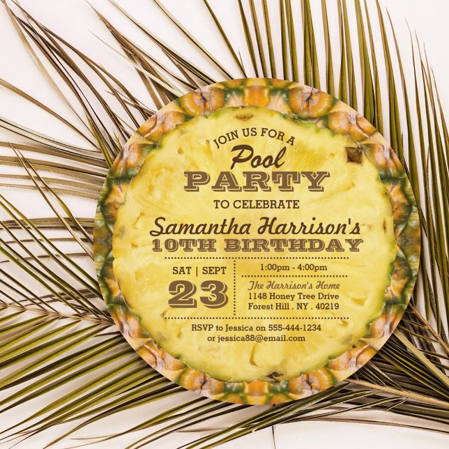Convite Festa de Piscina de Abacaxi Divertida em Qualquer  (Criador carregado)