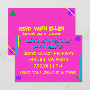 Convite Festa de Piscina de aniversário da 13 da anos 80 R