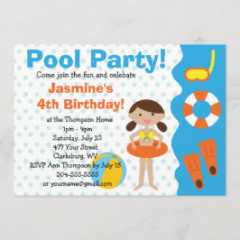 Convite Festa de Piscina de Aniversário da Garota Personal