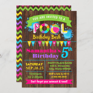 Convite Festa de Piscina de aniversário de Bash de verão