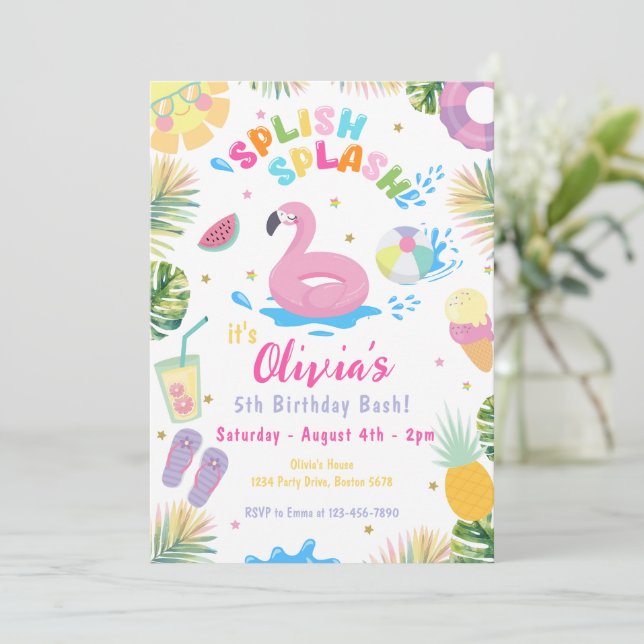 Convite Festa de Piscina de apresentação de neve, verão de (Em pé/Frente)