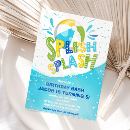 Convite Festa de Piscina de Bash Boy Birthday Splash Splas
