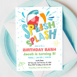 Convite Festa de Piscina de Bash Boy Birthday Splash Splas