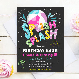 Convite Festa de Piscina de Bash Girl Splash Splash Birthd