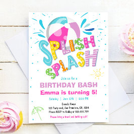 Convite Festa de Piscina de Bash Girl Splash Splash Birthd